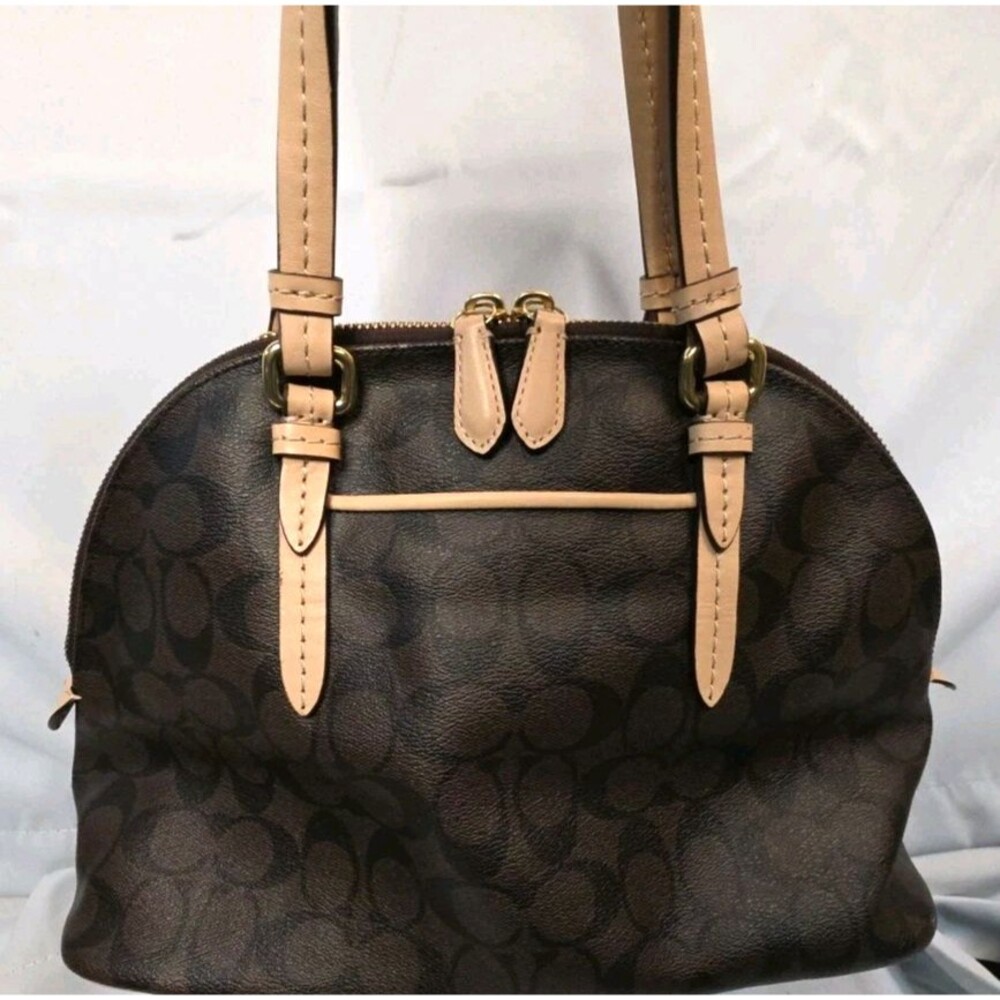 Coach Signature Peyton Cora Domed Satchel Bag Brown Coated Canvas F26184 - Picture 8 of 16